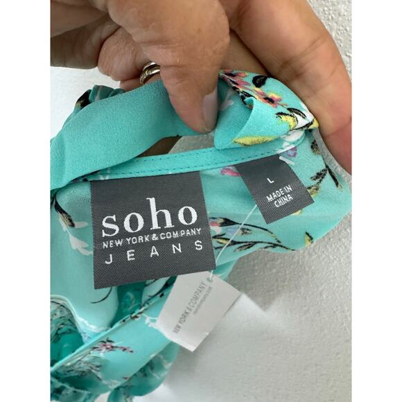 Soho NY&C Floral Tie-Neck Peplum Blouse NWT Size Large - Picture 6 of 6